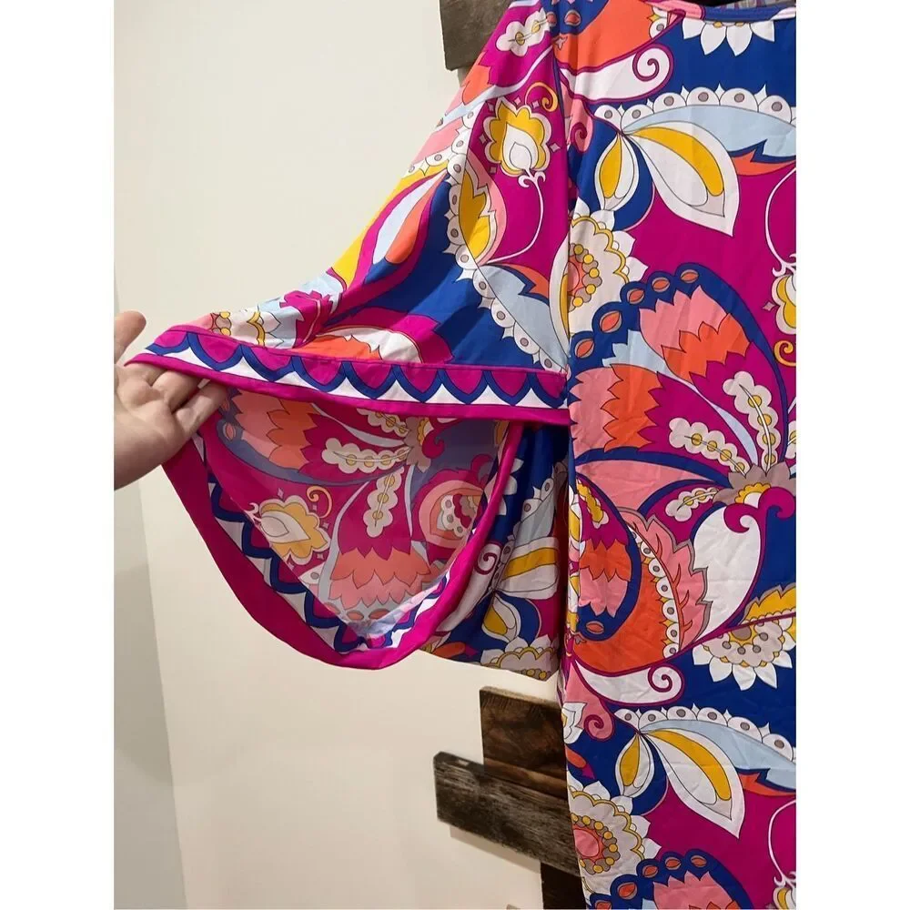 Trina Turk Sevilla Floral Swim Jersey Swimsuit Cover Up Tunic Dress L - Picture 6 of 8